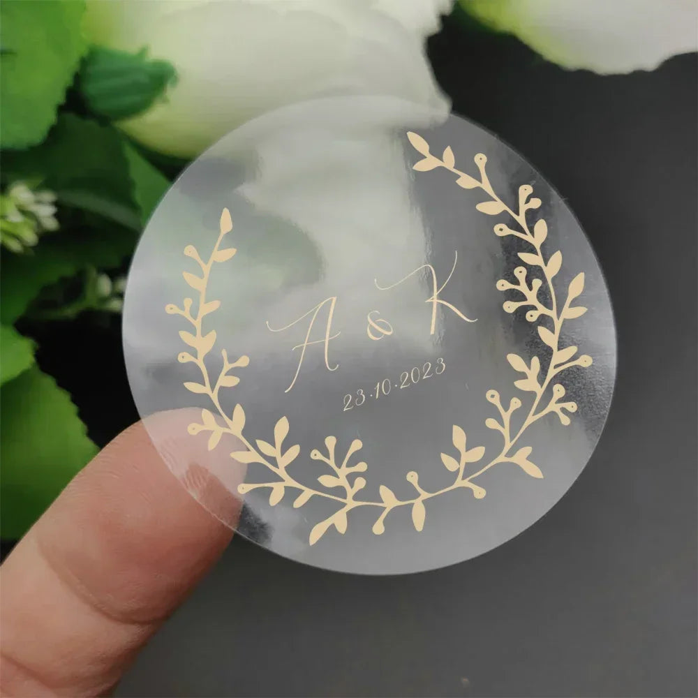 Custom Wedding Gold Foil Sticker - 50 Pieces