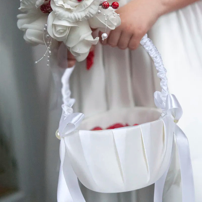 White Flower Girl Basket