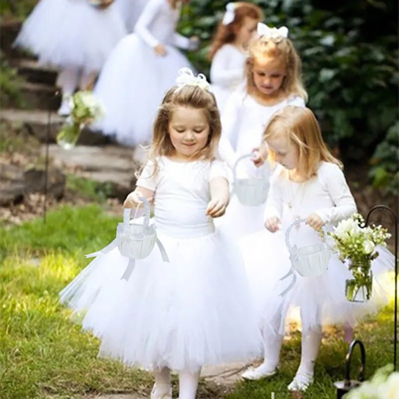 White Flower Girl Basket