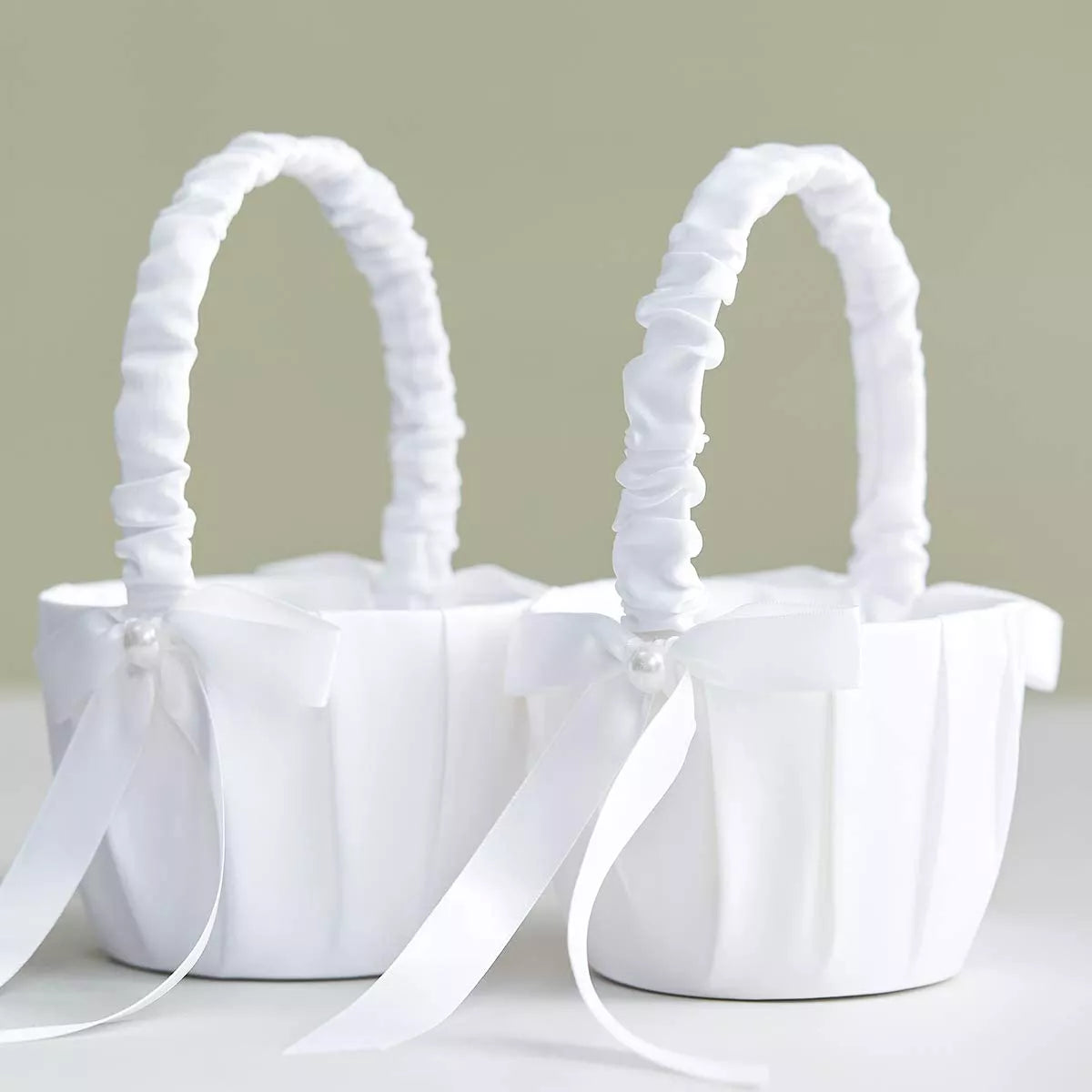 White Flower Girl Basket